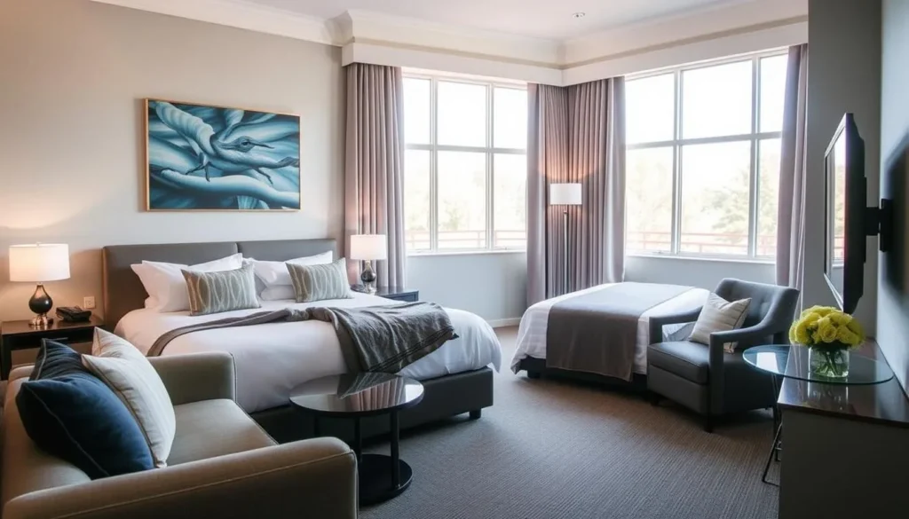 Elegant interior of a boutique hotel room in Dubbo with modern furnishings