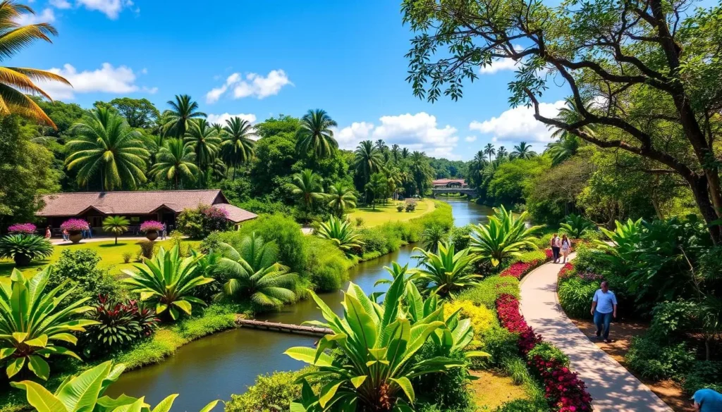 Emerald Botanic Gardens showing lush tropical plants along the Nogoa River Emerald Botanic Gardens showing lush tropical plants along the Nogoa River