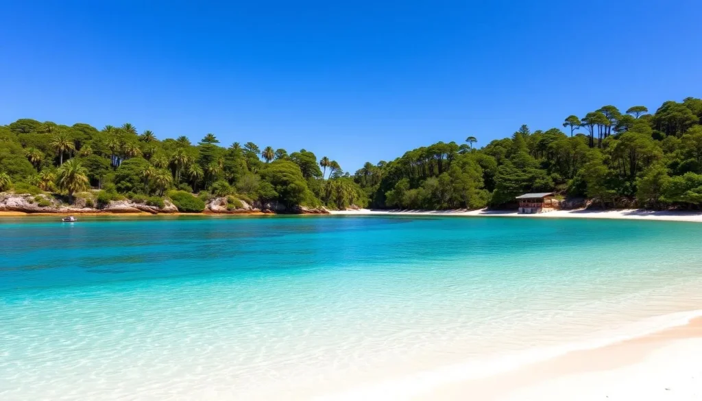 Emily Bay Lagoon on Norfolk Island with clear turquoise waters and Norfolk Island pines