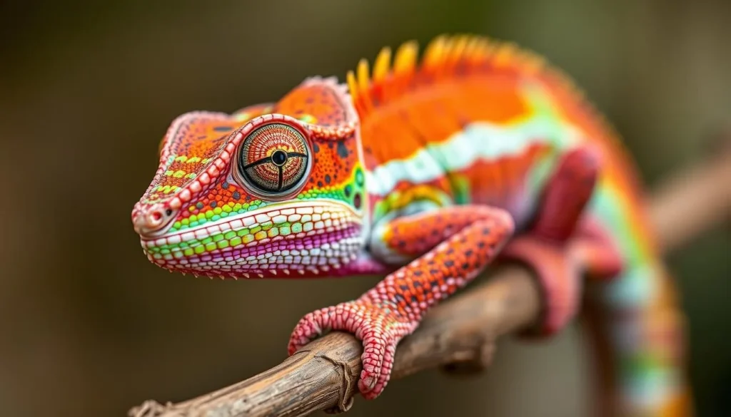 Endemic chameleon species found in Tsingy de Bemaraha showing vibrant colors