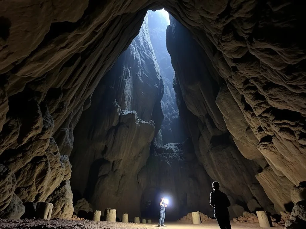 Entrance to Chom Ong Cave with limestone formations in Oudomxay province