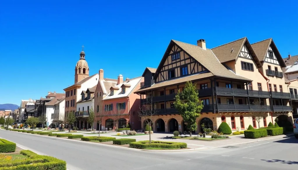 European-style architecture of Ifrane, Morocco with snow-capped roofs