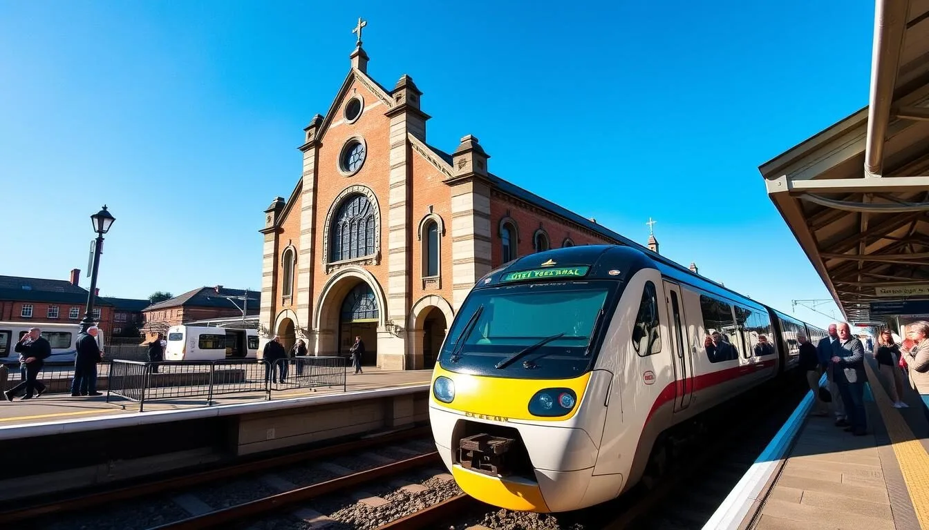 Exeter Central train station with Great Western Railway train arriving