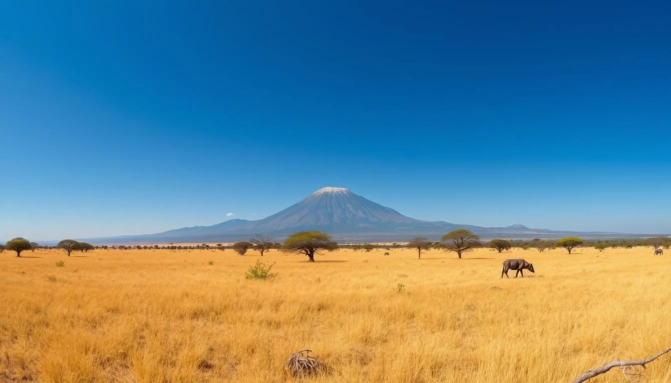 Expansive savanna landscape of Baluran National Park with Mount Baluran in the background, showcasing why it's called Little Africa of Java