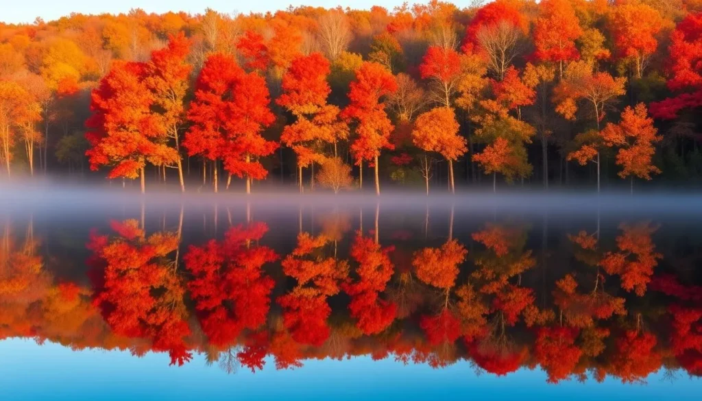 Fall colors at Caddo Lake State Park with cypress trees displaying autumn foliage reflected in calm waters Fall colors at Caddo Lake State Park with cypress trees displaying autumn foliage reflected in calm waters