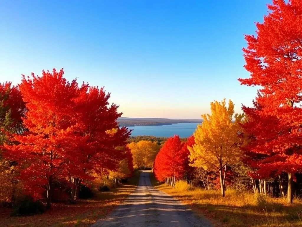 Fall foliage at Colt State Park in Bristol Rhode Island with colorful trees and ocean view Fall foliage at Colt State Park in Bristol Rhode Island with colorful trees and ocean view