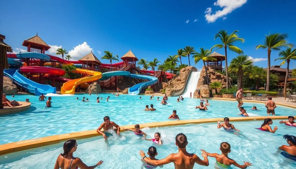 Families enjoying Hawaiian Falls Waterpark in The Colony during summer