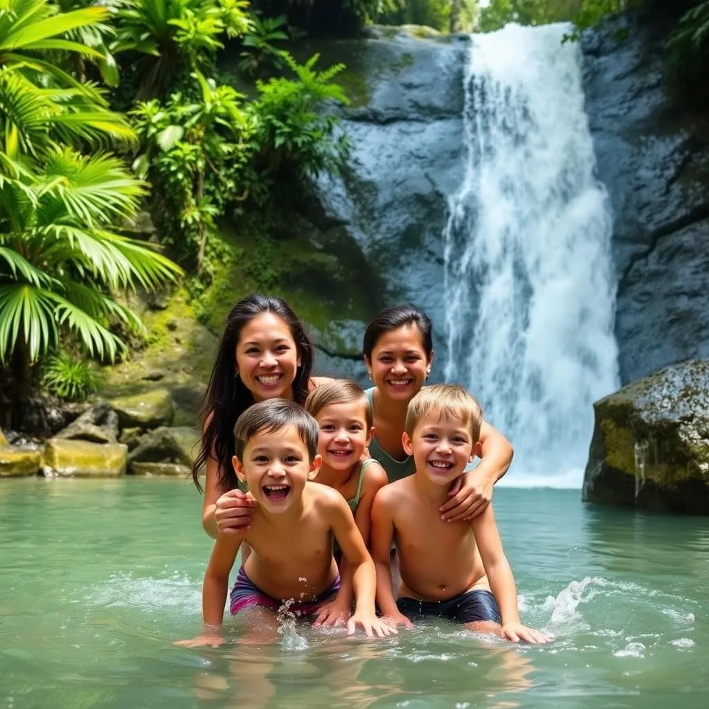 Family enjoying Billy Barquedier waterfall Family enjoying Billy Barquedier waterfall
