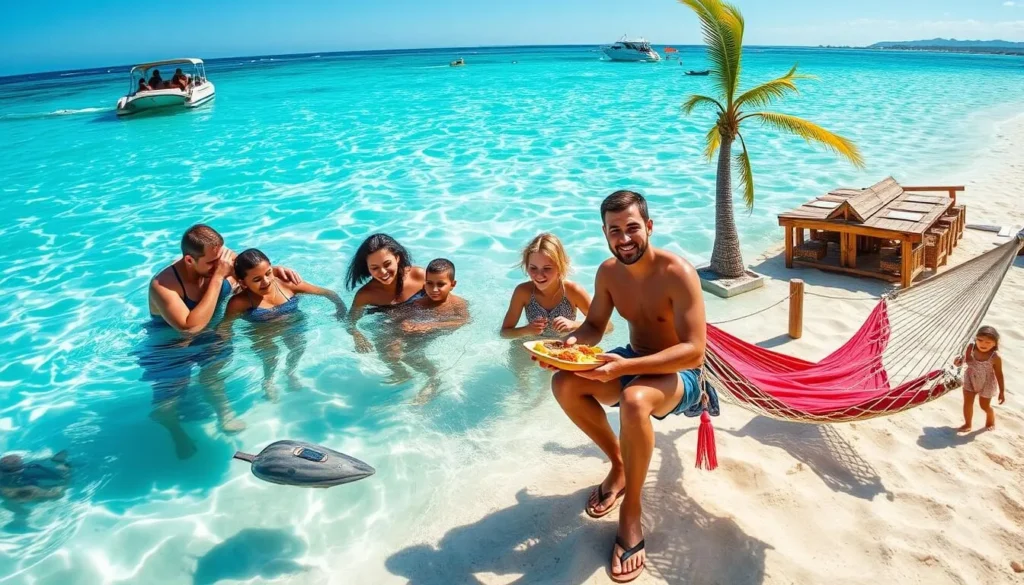 Family enjoying a perfect day at Isla Ixtapa with activities spread throughout the day