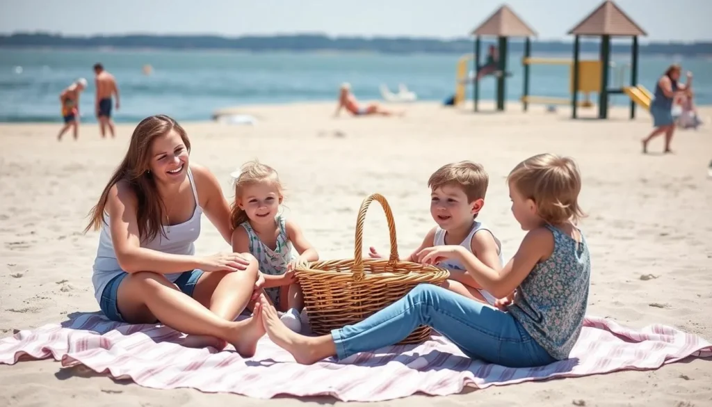 Family enjoying a picnic at Coventry's Briar Point Beach