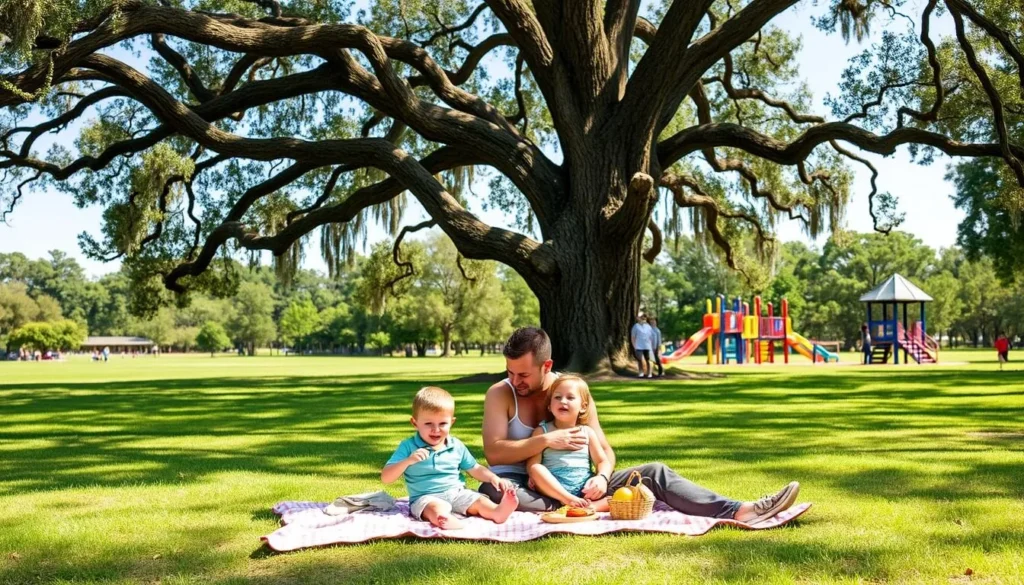 Family enjoying a picnic at Yeamans Hall Park in Hanahan