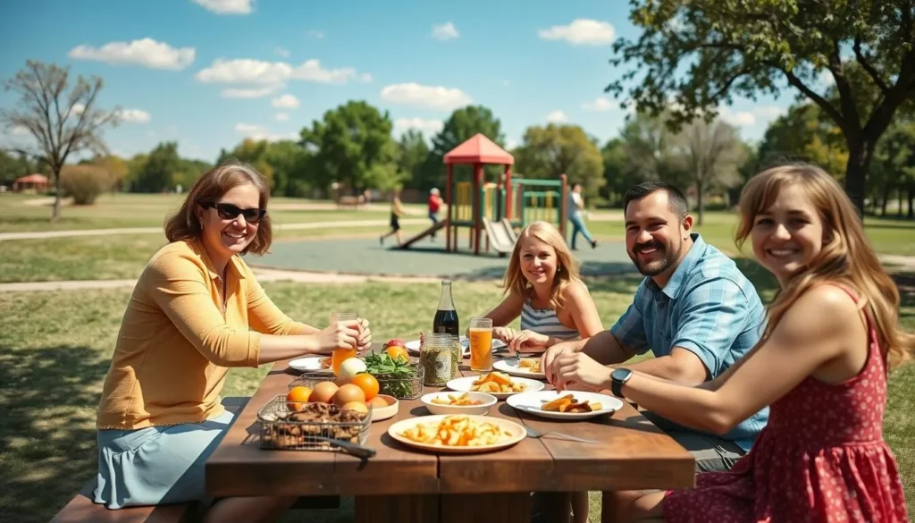 Family enjoying activities at Bob Eden Park in Euless, Texas