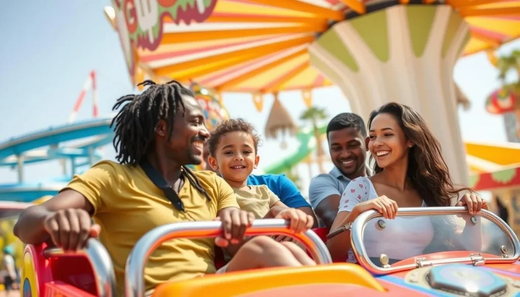 Family enjoying attractions at Spring Land amusement park in Monastir