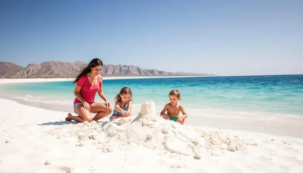Family enjoying beach day on Isla Coronado in Bahia de Loreto National Park