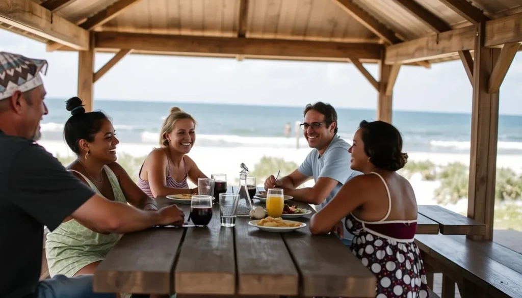 Family enjoying picnic at Bill Baggs Cape Florida State Park with ocean view