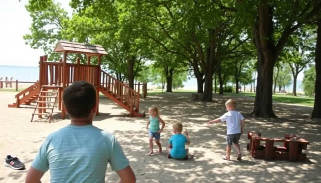 Family enjoying the natural playground near Beach 11 at Presque Isle State Park