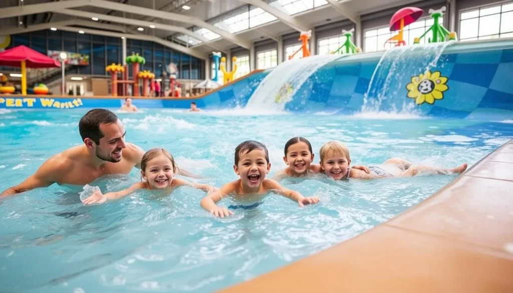 Family enjoying the wave pool at Splash! at Lively Park in Springfield Family enjoying the wave pool at Splash! at Lively Park in Springfield