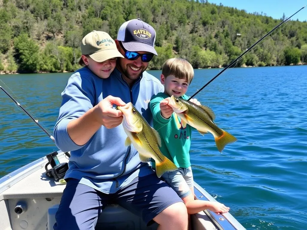 Family fishing for smallmouth bass on Dale Hollow Lake Family fishing for smallmouth bass on Dale Hollow Lake