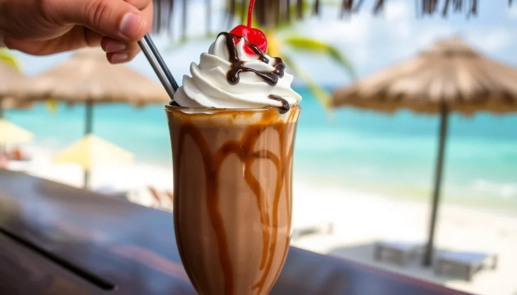 Famous Mudslide cocktail being served at the Wreck Bar at Rum Point