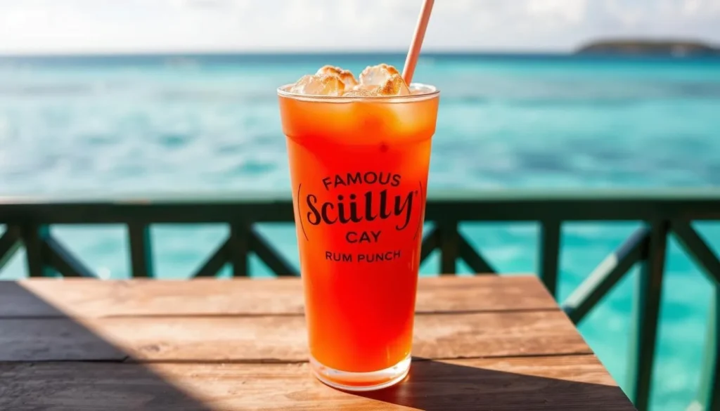 Famous Scilly Cay rum punch with ocean view Famous Scilly Cay rum punch with ocean view