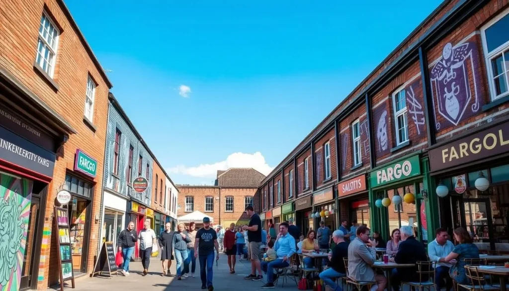 FarGo Village in Coventry showing colorful street art and independent shops