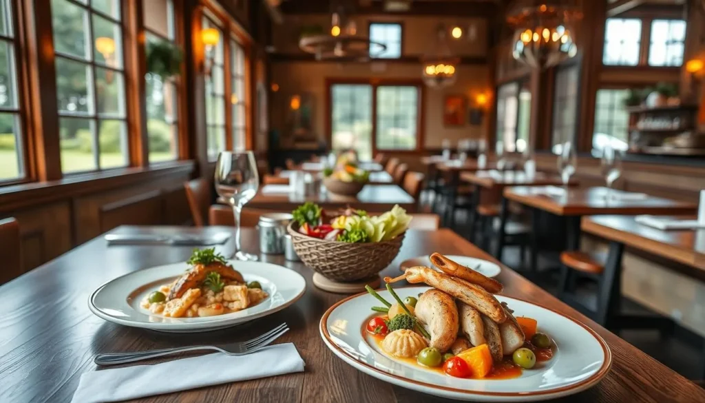 Farm-to-table meal at a Vashon Island restaurant featuring fresh local produce and seafood Farm-to-table meal at a Vashon Island restaurant featuring fresh local produce and seafood