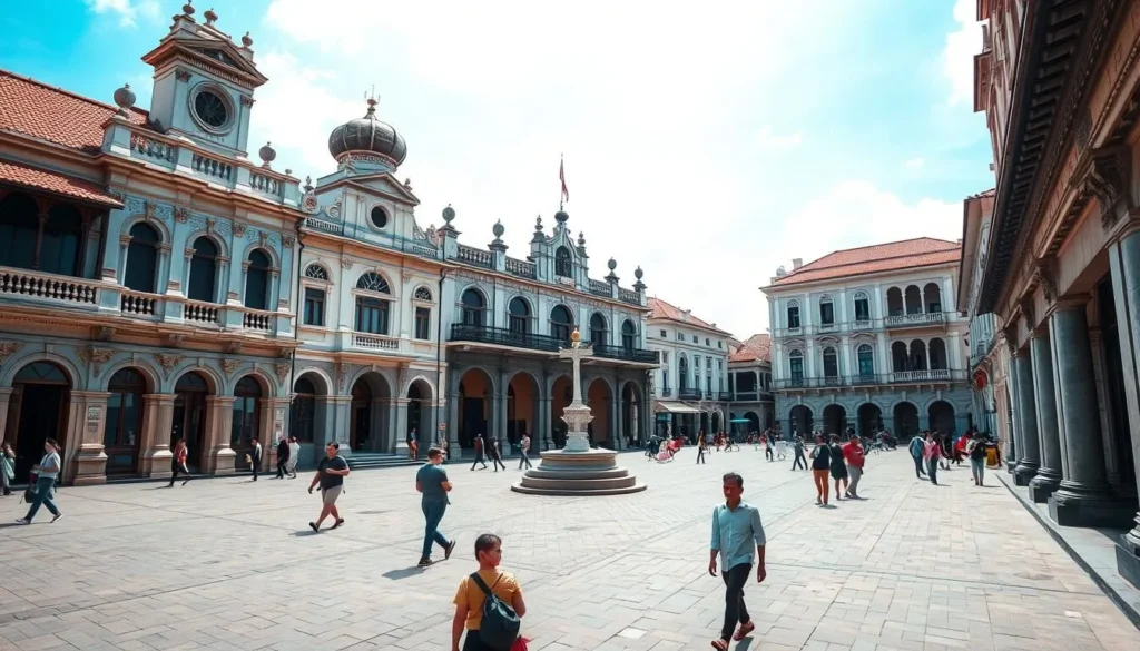 Fatahillah Square in Jakarta's Old Town (Kota Tua) with colonial buildings