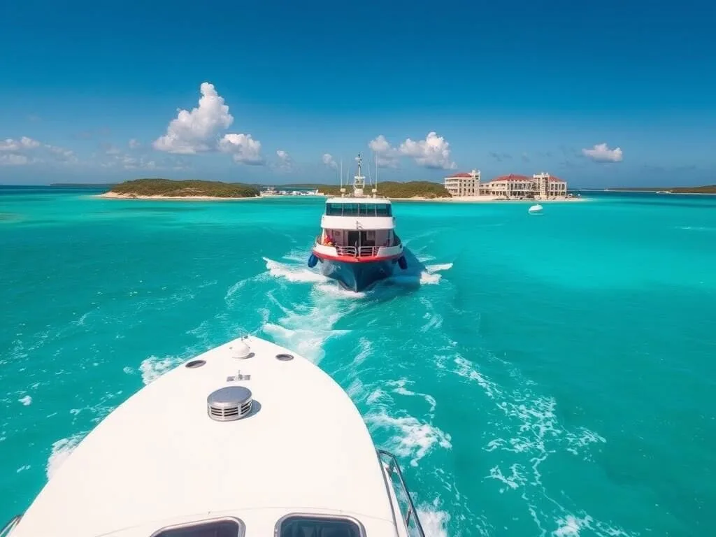 Ferry approaching Blowing Point Terminal in Anguilla with passengers ready to disembark