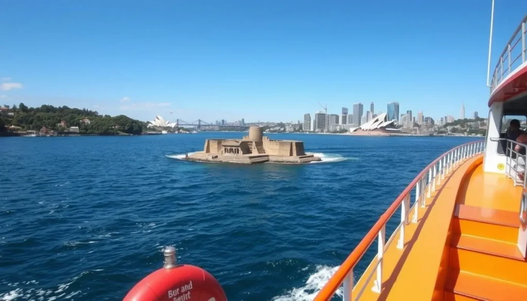 Ferry approaching Fort Denison island in Sydney Harbour National Park