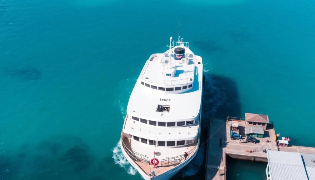 Ferry boat arriving at Nueva Gerona port in Isla de la Juventud