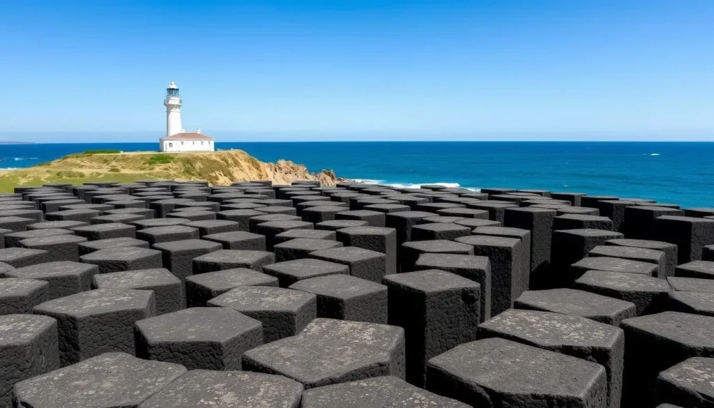 Fingal Head Lighthouse and basalt columns near Kingscliff New South Wales