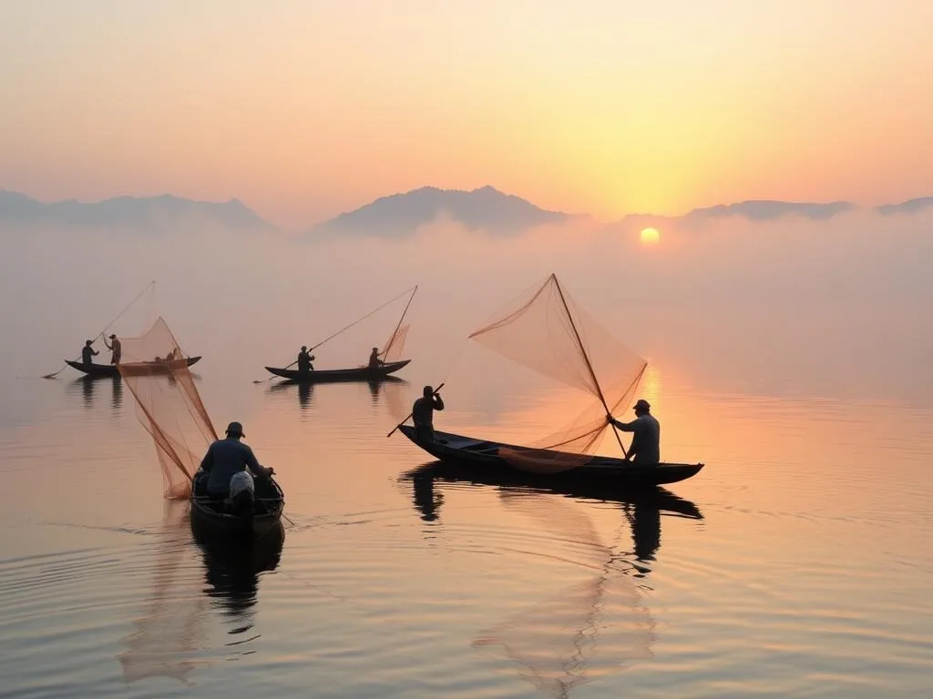 Fishing activity at Randenigala Reservoir with local fishermen
