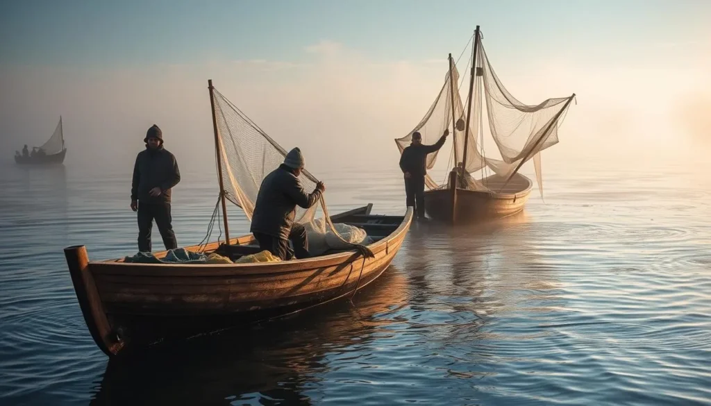 Fishing activity on Lake Ilmen with traditional methods Fishing activity on Lake Ilmen with traditional methods