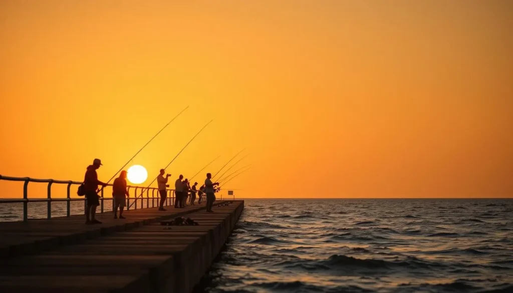 Fishing at Surfside Jetty with people catching fish along the Texas Gulf Coast Fishing at Surfside Jetty with people catching fish along the Texas Gulf Coast