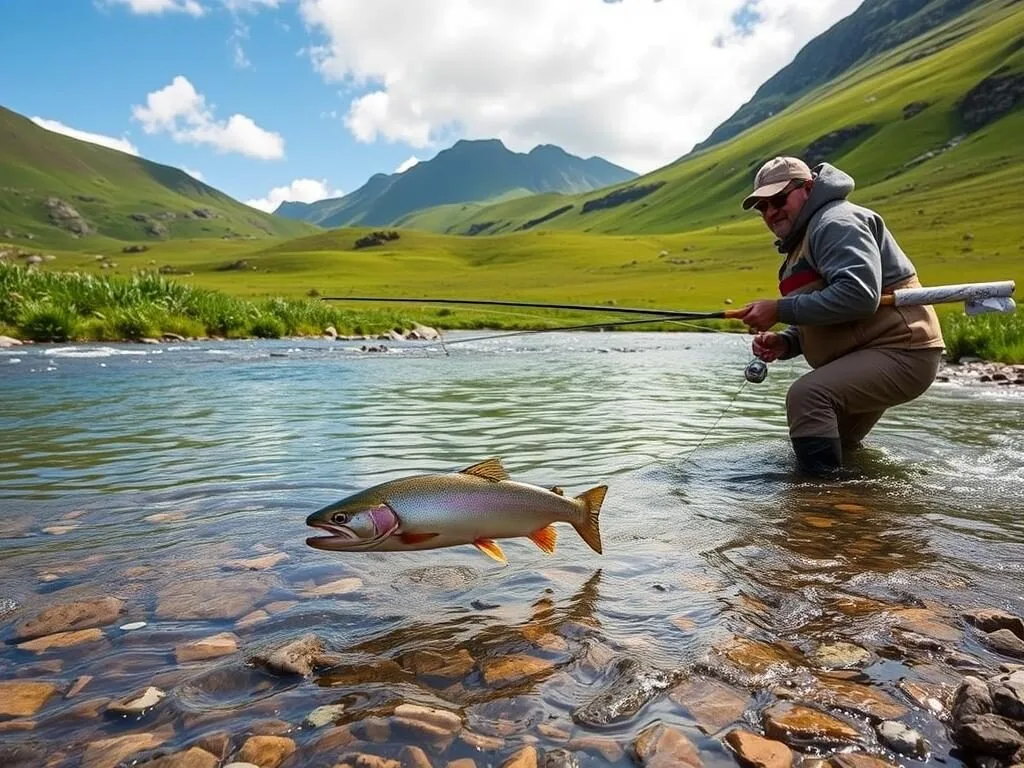Fishing for Arctic char in a stream near Sisimiut, Greenland