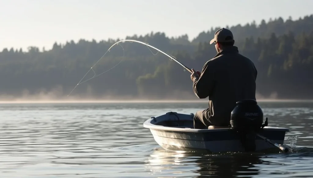 Fishing on Cordell Hull Lake, Tennessee with angler in boat