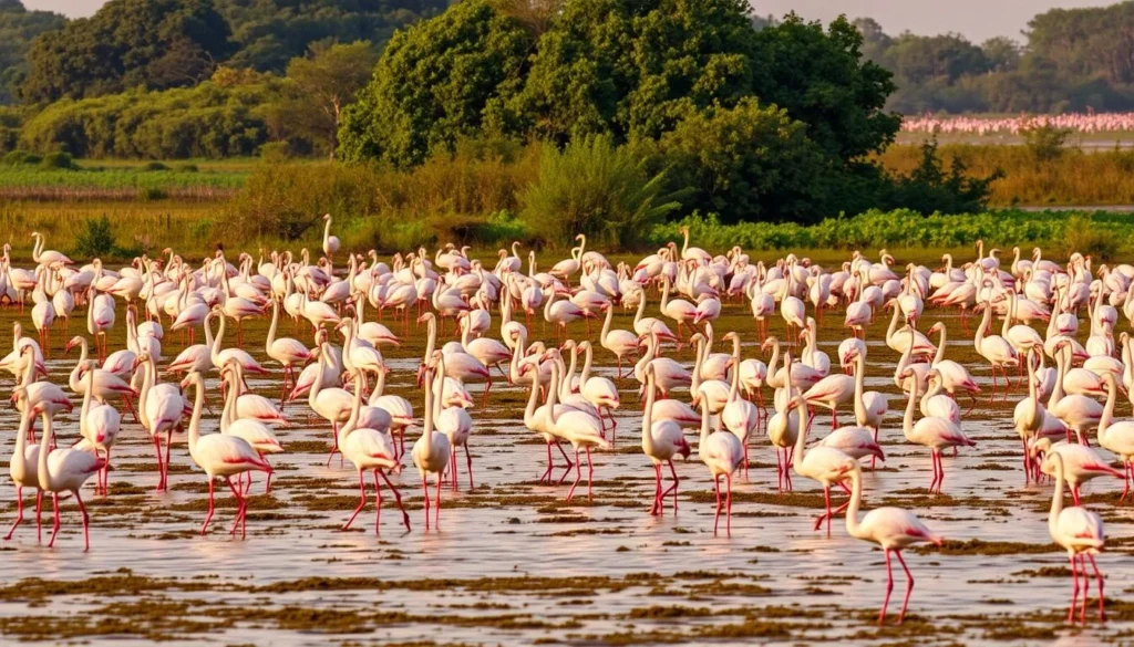 Flamingos and other migratory birds at Mannar Bird Sanctuary