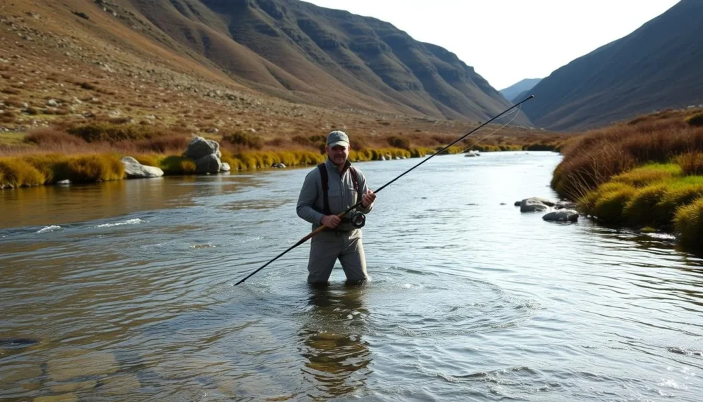 Fly fishing in the Chartres River on West Falkland Island