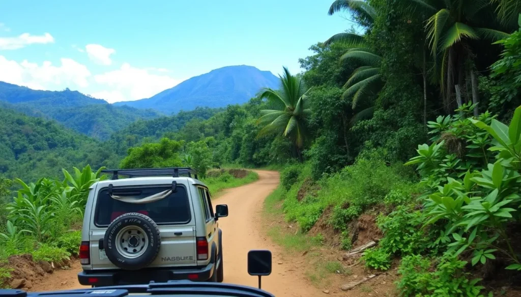 Four-wheel drive vehicle on the dirt road leading to Montana de Comayagua National Park