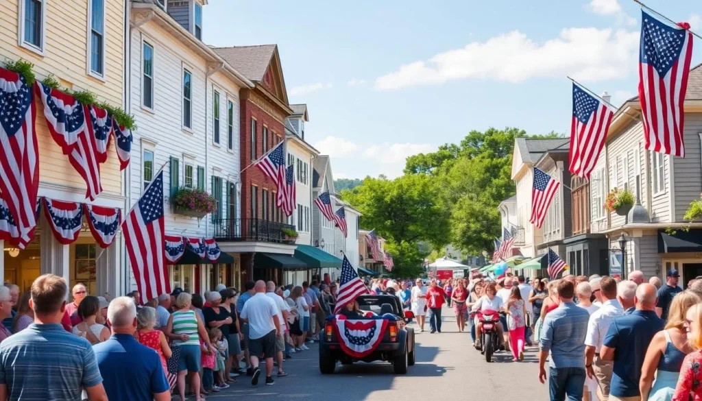 Fourth of July celebration in Castine with parade on Main Street