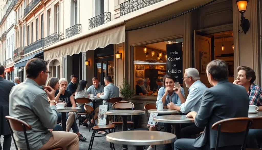 French cafe culture in Orleans with locals enjoying outdoor seating
