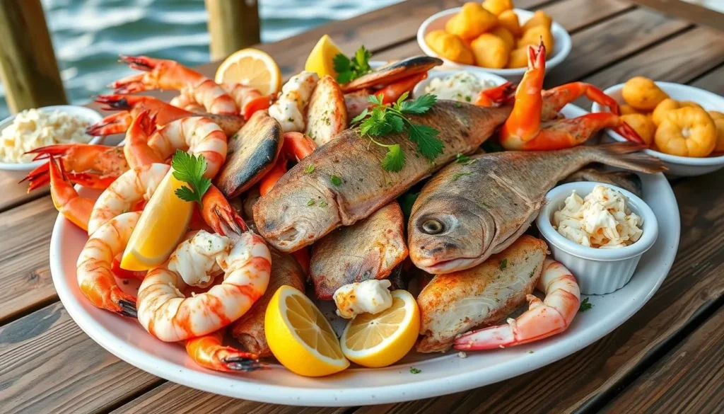 Fresh Florida seafood platter with Gulf shrimp and local fish Fresh Florida seafood platter with Gulf shrimp and local fish