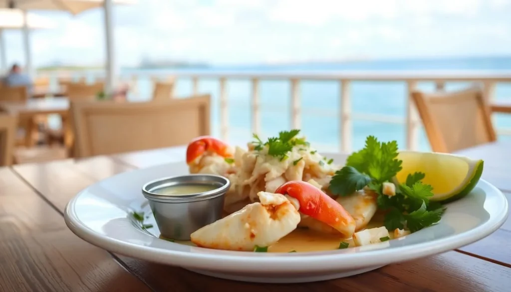 Fresh Florida stone crab claws with key lime sauce, a local delicacy near Biscayne National Park Fresh Florida stone crab claws with key lime sauce, a local delicacy near Biscayne National Park