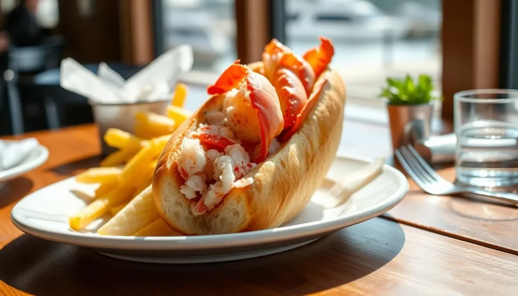 Fresh Maine lobster roll served at a Castine restaurant with harbor view