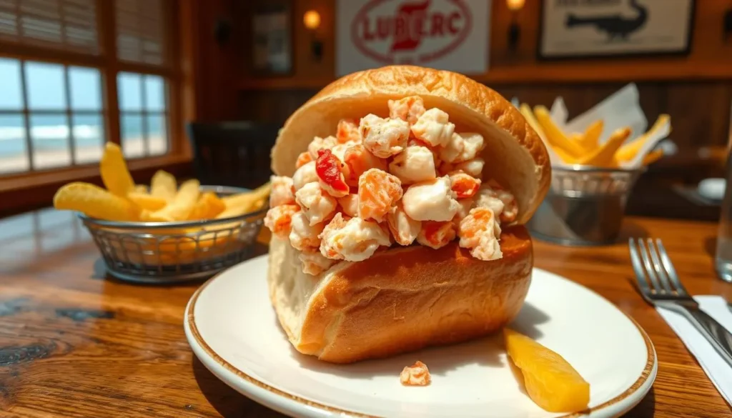 Fresh Maine lobster roll served at a Lubec restaurant