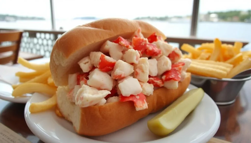 Fresh Maine lobster roll served at a waterfront restaurant on Casco Bay Islands