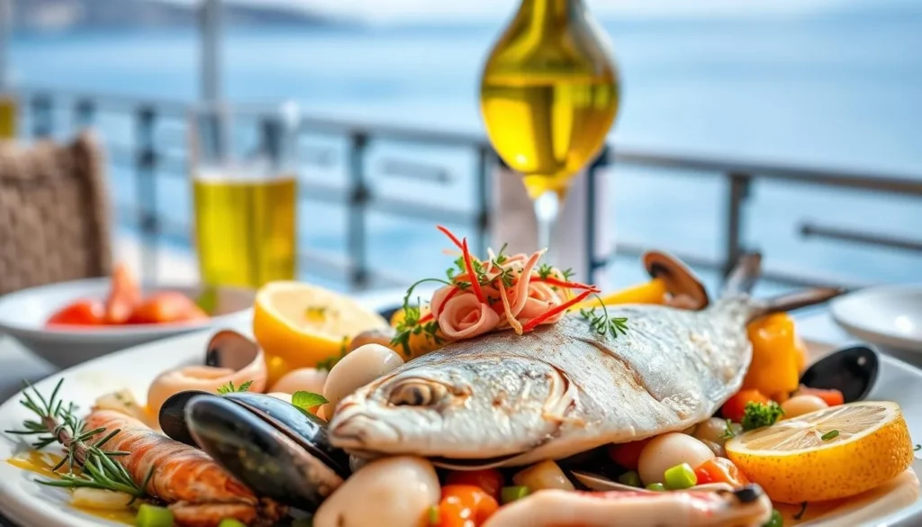 Fresh Mediterranean seafood dish served at a beachfront restaurant in Cannes Fresh Mediterranean seafood dish served at a beachfront restaurant in Cannes