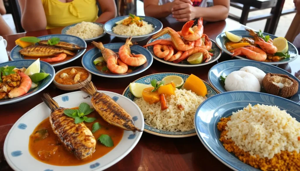 Fresh Sri Lankan seafood dishes served at a beachfront restaurant in Nilaveli