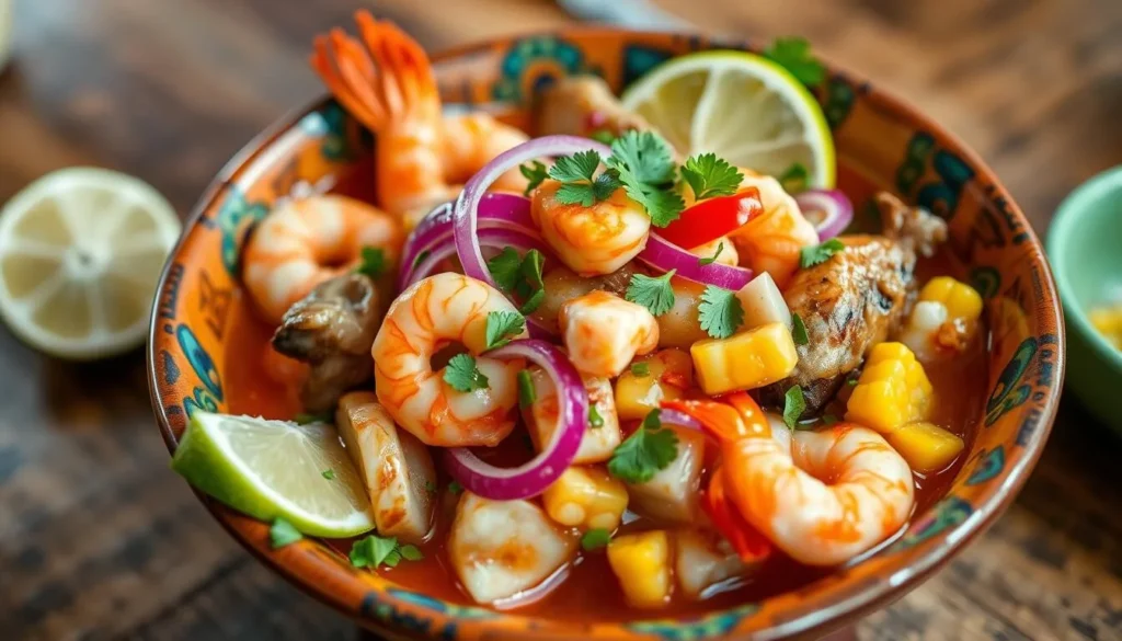 Fresh seafood ceviche dish in Puerto Lopez Ecuador, one of the best culinary things to do and try