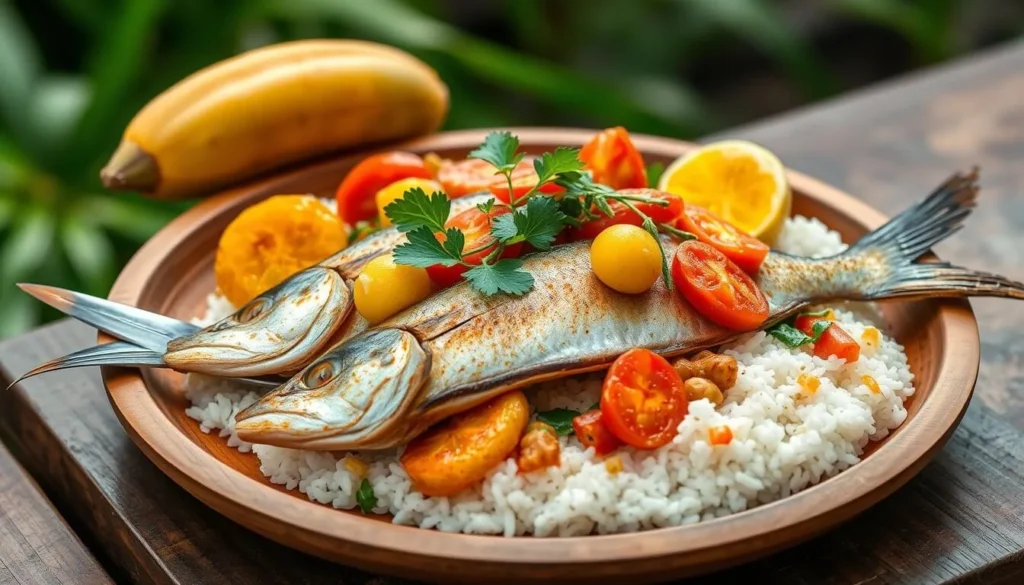 Fresh seafood dish with coconut rice typical of Nuqui Colombia Fresh seafood dish with coconut rice typical of Nuqui Colombia